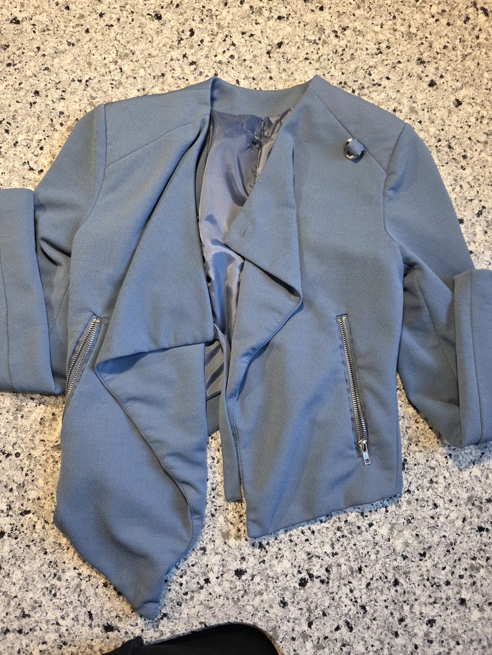 Women's Casual Open-Front Blue Draped Jacket